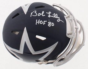 Bob Lilly Signed Cowboys AMP Alternate Speed Mini Helmet Inscribed "HOF 80"  JSA