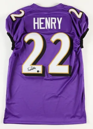 Derrick Henry Signed Baltimore Ravens Purple Pro Cut Jersey (Beckett) Ex-Bama RB